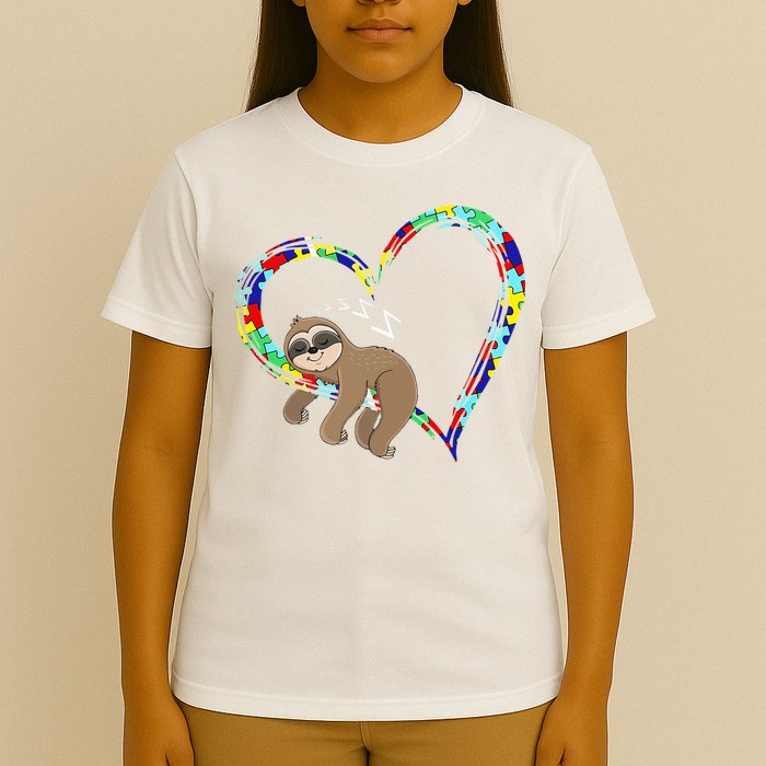 Sloth Sleep On Heart Puzzle Sloth Lover Autism Awareness T-Shirt