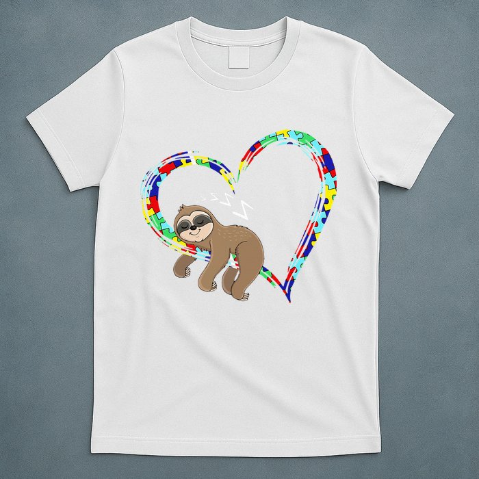 Sloth Sleep On Heart Puzzle Sloth Lover Autism Awareness T-Shirt