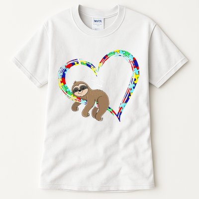 Sloth Sleep On Heart Puzzle Sloth Lover Autism Awareness Tall T-Shirt