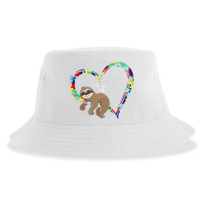 Sloth Sleep On Heart Puzzle Sloth Lover Autism Awareness Sustainable Bucket Hat