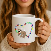 Sloth Sleep On Heart Puzzle Sloth Lover Autism Awareness Mug