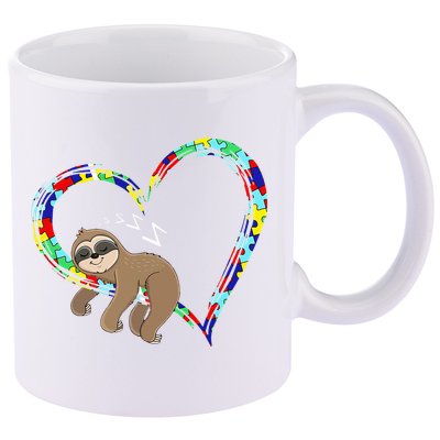 Sloth Sleep On Heart Puzzle Sloth Lover Autism Awareness 11oz C Handle Ceramic Mug