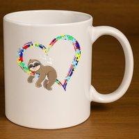 Sloth Sleep On Heart Puzzle Sloth Lover Autism Awareness 11oz C Handle Ceramic Mug