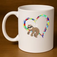 Sloth Sleep On Heart Puzzle Sloth Lover Autism Awareness 11oz C Handle Ceramic Mug