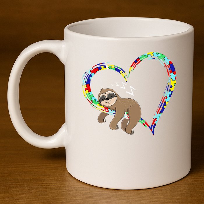 Sloth Sleep On Heart Puzzle Sloth Lover Autism Awareness 11oz C Handle Ceramic Mug