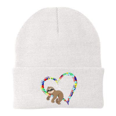 Sloth Sleep On Heart Puzzle Sloth Lover Autism Awareness Beanie