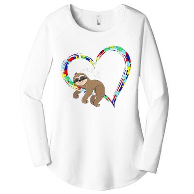 Sloth Sleep On Heart Puzzle Sloth Lover Autism Awareness Women's Perfect Tri Tunic Long Sleeve Shirt