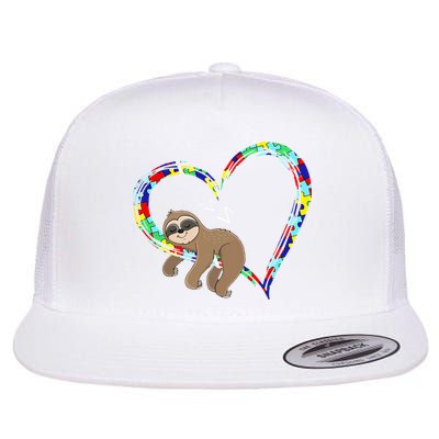 Sloth Sleep On Heart Puzzle Sloth Lover Autism Awareness Flatbill Hat
