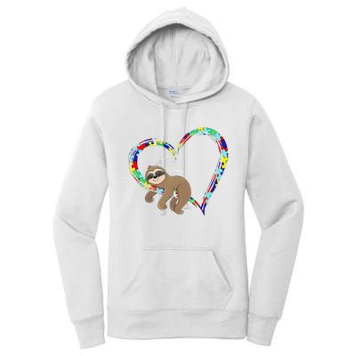 Sloth Sleep On Heart Puzzle Sloth Lover Autism Awareness Women's Pullover Hoodie