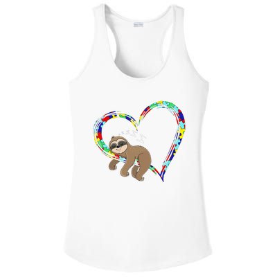 Sloth Sleep On Heart Puzzle Sloth Lover Autism Awareness Ladies PosiCharge Competitor Racerback Tank