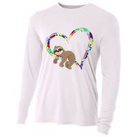 Sloth Sleep On Heart Puzzle Sloth Lover Autism Awareness Cooling Performance Long Sleeve Crew