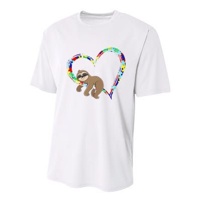 Sloth Sleep On Heart Puzzle Sloth Lover Autism Awareness Youth Performance Sprint T-Shirt