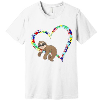 Sloth Sleep On Heart Puzzle Sloth Lover Autism Awareness Premium T-Shirt