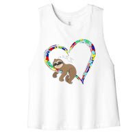 Sloth Sleep On Heart Puzzle Sloth Lover Autism Awareness Women's Racerback Cropped Tank