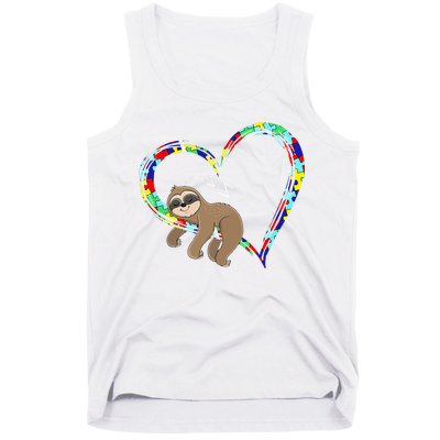 Sloth Sleep On Heart Puzzle Sloth Lover Autism Awareness Tank Top