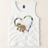 Sloth Sleep On Heart Puzzle Sloth Lover Autism Awareness Tank Top