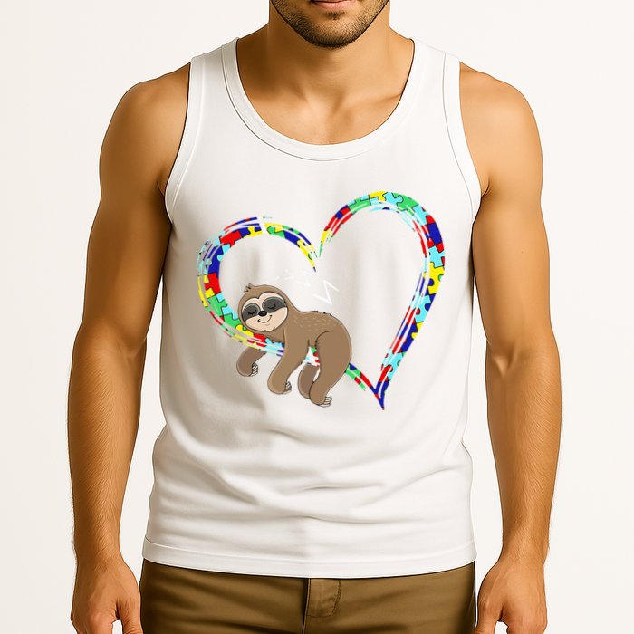 Sloth Sleep On Heart Puzzle Sloth Lover Autism Awareness Tank Top