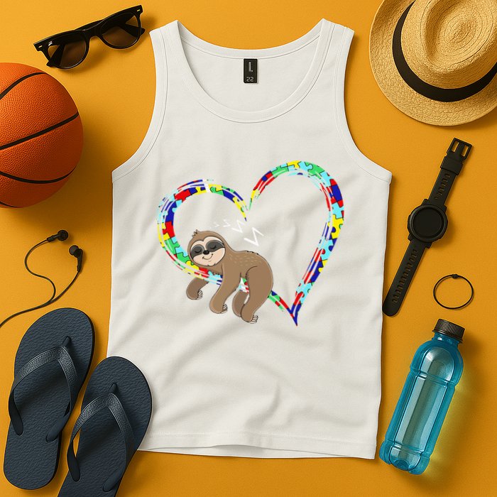 Sloth Sleep On Heart Puzzle Sloth Lover Autism Awareness Tank Top