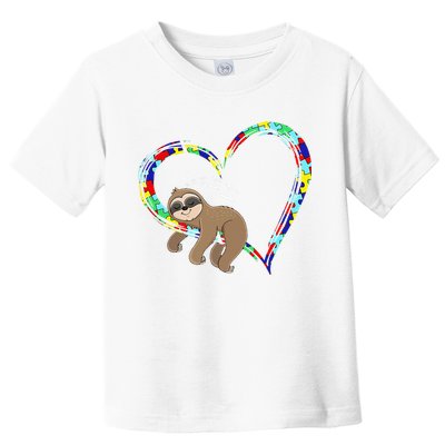 Sloth Sleep On Heart Puzzle Sloth Lover Autism Awareness Toddler T-Shirt