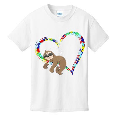 Sloth Sleep On Heart Puzzle Sloth Lover Autism Awareness Kids T-Shirt