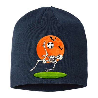 Soccer Skeleton Overhead Kick Soccer Player Halloween Moon Sustainable Beanie