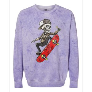 Skateboarder Skate Or Die Skeleton Skater Skateboard Gift Colorblast Crewneck Sweatshirt