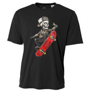 Skateboarder Skate Or Die Skeleton Skater Skateboard Gift Cooling Performance Crew T-Shirt