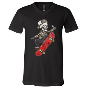 Skateboarder Skate Or Die Skeleton Skater Skateboard Gift V-Neck T-Shirt