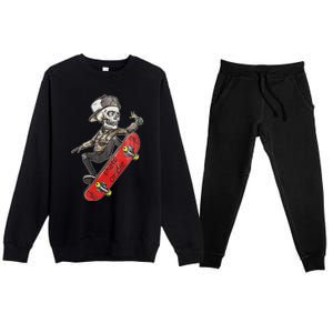 Skateboarder Skate Or Die Skeleton Skater Skateboard Gift Premium Crewneck Sweatsuit Set