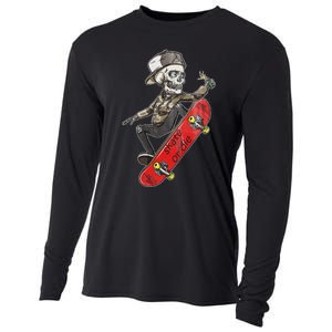 Skateboarder Skate Or Die Skeleton Skater Skateboard Gift Cooling Performance Long Sleeve Crew