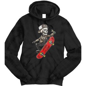 Skateboarder Skate Or Die Skeleton Skater Skateboard Gift Tie Dye Hoodie