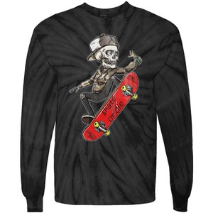 Skateboarder Skate Or Die Skeleton Skater Skateboard Gift Tie-Dye Long Sleeve Shirt