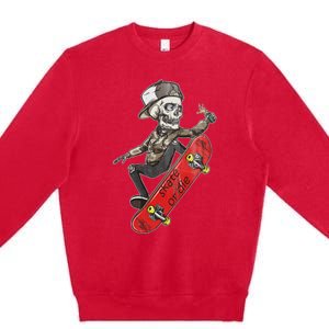 Skateboarder Skate Or Die Skeleton Skater Skateboard Gift Premium Crewneck Sweatshirt