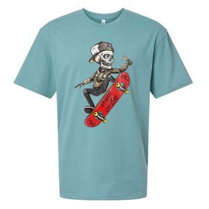 Skateboarder Skate Or Die Skeleton Skater Skateboard Gift Sueded Cloud Jersey T-Shirt