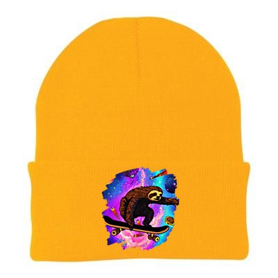 Sloth Skateboarding Outer Space Retro Vintage Skater Sloth Great Gift Knit Cap Winter Beanie