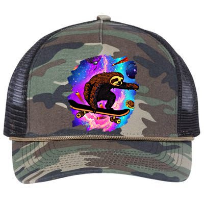 Sloth Skateboarding Outer Space Retro Vintage Skater Sloth Great Gift Retro Rope Trucker Hat Cap