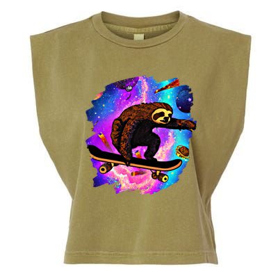 Sloth Skateboarding Outer Space Retro Vintage Skater Sloth Great Gift Garment-Dyed Women's Muscle Tee