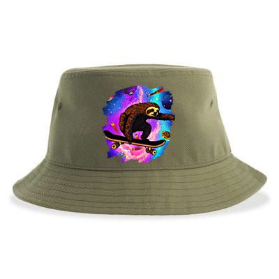 Sloth Skateboarding Outer Space Retro Vintage Skater Sloth Great Gift Sustainable Bucket Hat