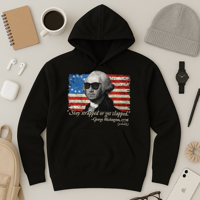 Stay strapped or get clapped George Washington 4th of July Hoodie