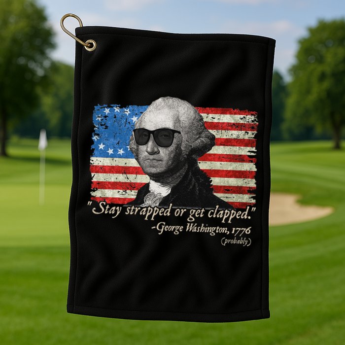 Stay strapped or get clapped George Washington 4th of July Golf Towel