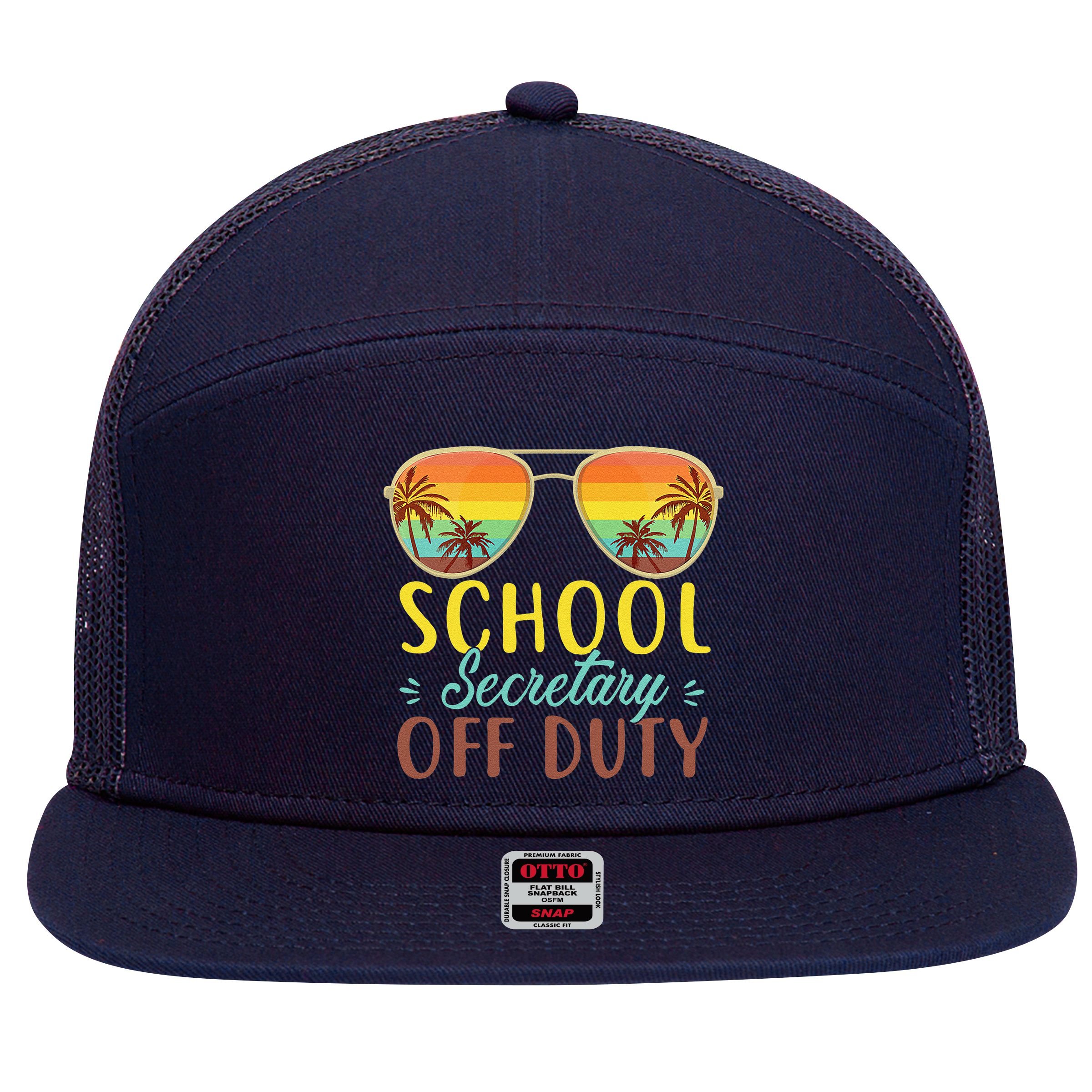School Secretary Off Duty Summer Vacation Last Day Of School 7 Panel Mesh Trucker Snapback Hat