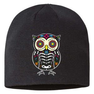 Sugar Skull Owl Dia De Los Muertos Halloween Sustainable Beanie