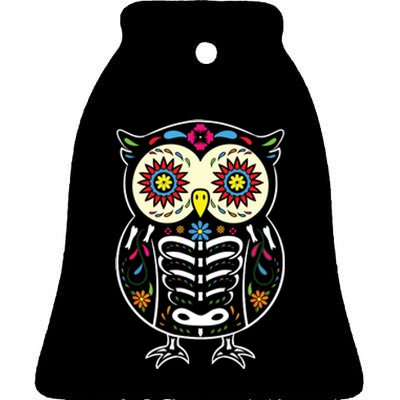 Sugar Skull Owl Dia De Los Muertos Halloween Ceramic Bell Ornament