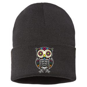 Sugar Skull Owl Dia De Los Muertos Halloween Sustainable Knit Beanie