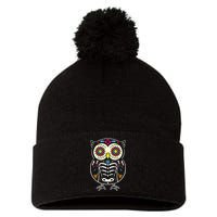 Sugar Skull Owl Dia De Los Muertos Halloween Pom Pom 12in Knit Beanie