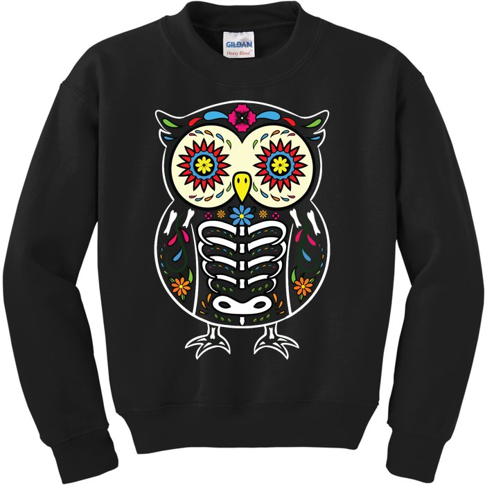 Sugar Skull Owl Dia De Los Muertos Halloween Kids Sweatshirt