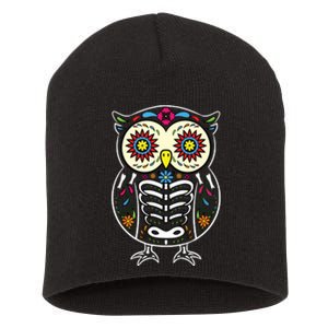 Sugar Skull Owl Dia De Los Muertos Halloween Short Acrylic Beanie