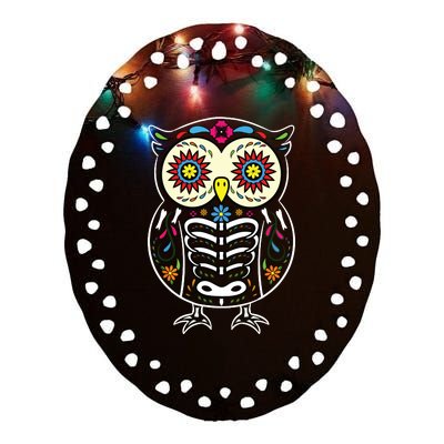 Sugar Skull Owl Dia De Los Muertos Halloween Ceramic Oval Ornament