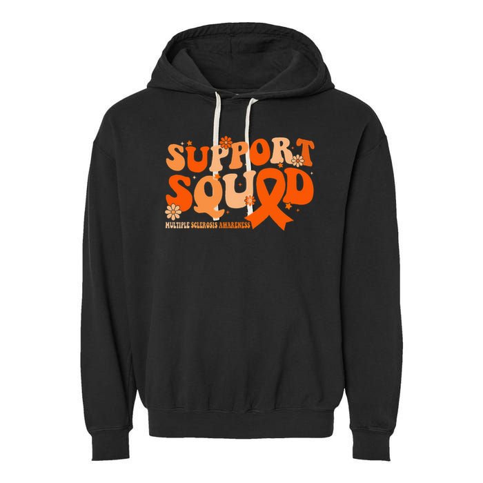 Support Squad Orange Ribbon Multiple Sclerosis Awareness Ms Garment-Dyed Fleece Hoodie