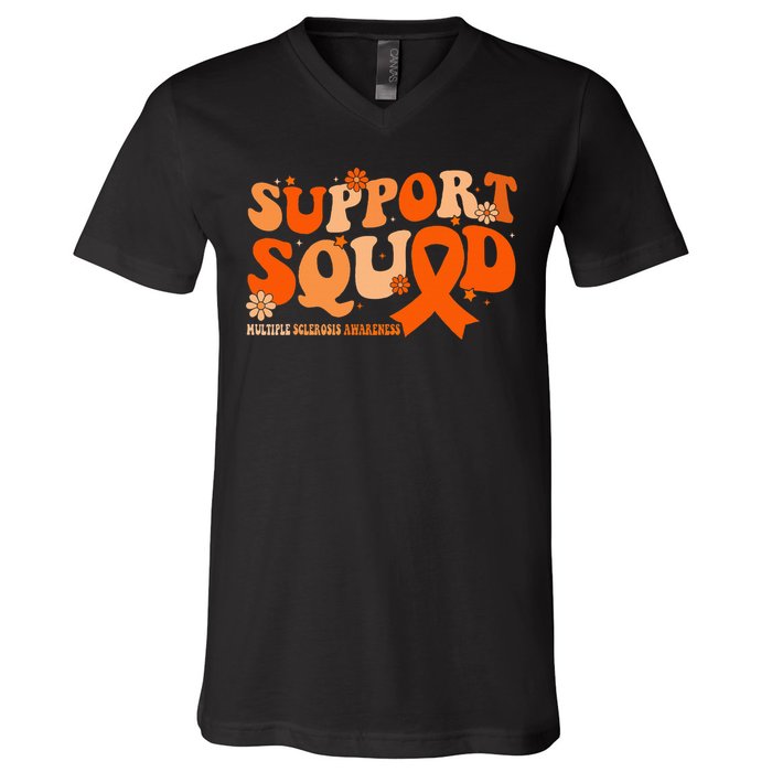 Support Squad Orange Ribbon Multiple Sclerosis Awareness Ms V-Neck T-Shirt